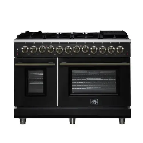 Front. Forno Appliances - Massimo 6.58 Cu. Ft. Freestanding Double Oven Dual Fuel True Convection Range with Air Fryer Basket - Black.