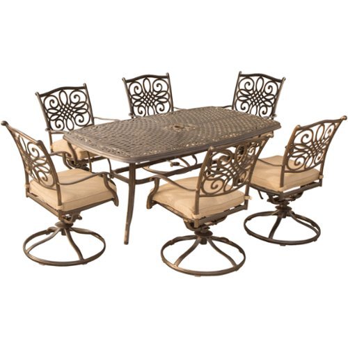 Hanover - Traditions 7-Piece Dining Set with Six Swivel Dining Chairs and a Large 72 x 38 in. Dining Table - Aluminum/Tan-Front_Standard 
