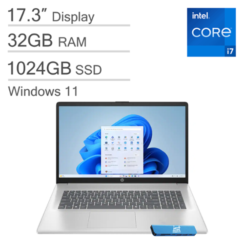 Essential 17-cn Laptop - Upgraded - HP 17 17.3" Full HD Laptop - Intel Core i7 1355U 2023 with 32GB Memory - 1TB SSD - Numeric Keypad - IST HUB - Natural Silver-Front_Standard 