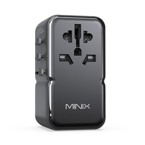 MINIX 140W GaN-III Universal Travel Adapter with 3-USB-C/1-USB-A, AC Outlet, US/UK/EU/AU Travel Charger for Laptops Phones - Black GLOBAL SHIPPING