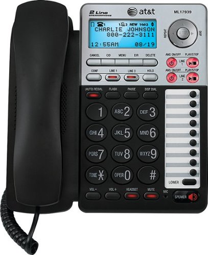 AT&T ML17939 2-Line Corded Phone with Digital Answering System - Black/Silver WORLDWIDE DELIVERY
