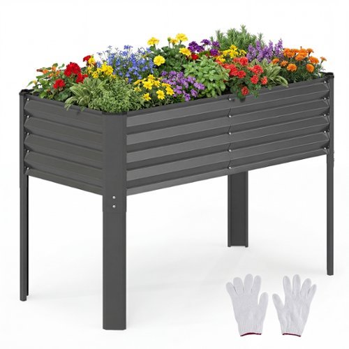 Costway - 1 PCS Galvanized Raised Garden Bed with Legs, Metal Elevated Planter Box for Vegetables - Gray-Front_Standard 