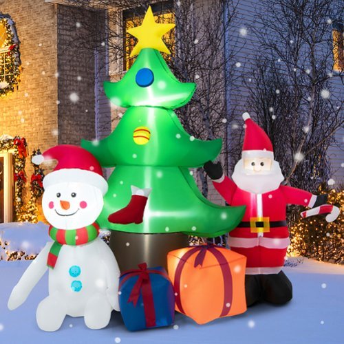 Costway 7.2 FT Inflatable Christmas Decoration Lighted Blow up Christmas Tree w/ Santa Claus - Multicolor