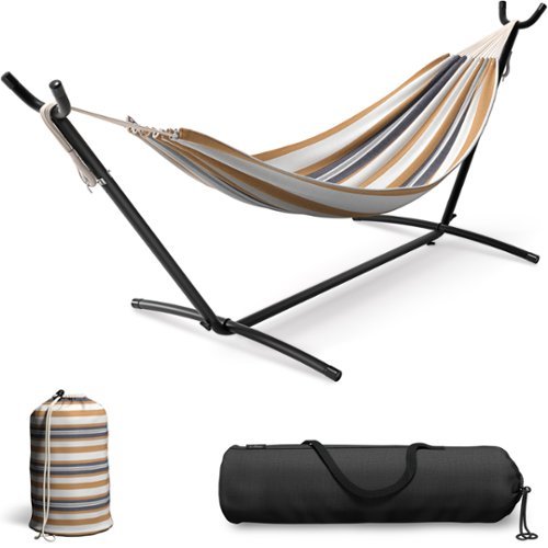 Sorbus - Double Hammock With Steel Stand - Portable Carrying Case Included - Brown stripes-Front_Standard 