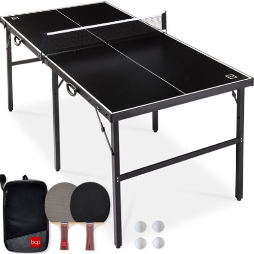 Best Choice Products - 6x3ft Portable Ping Pong Table Game Set, Folding Table Tennis w/ 2 Paddles, Balls - Black-Front_Standard 