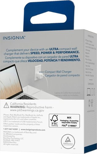 Insignia™ 65W USB-C Wall Charger for MacBook Pro, iPad, iPhone, Apple Watch, Samsung Smartphones & More - White BUY IN MIDDLE EAST