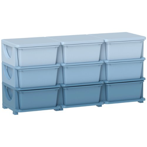 Qaba - 3 Tier Kids Storage Unit Dresser Tower w/ 9 Drawers - Blue-Front_Standard 
