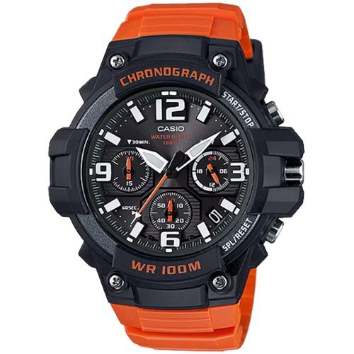 Casio - Men’s Black Dial Chronograph Watch with Resin Strap - MCW-100H-4AV - Orange-Front_Standard 