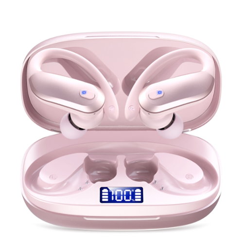 Trigiz - Sports Wireless Earbuds Bluetooth 5.4: Earhooks, IPX7, 7.8g Light, 80H Playtime, Noise Cancelling Mic (Gym/Running) - Pink-Front_Standard 