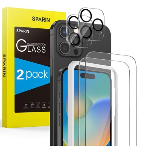 SPARIN - 2 Pack HD Screen Protector for iPhone 15 Pro + 2 Pack Lens Protector, Tempered Glass with Installation Frame - Clear