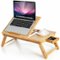 Costway - Adjustable Bamboo Laptop Desk with Tilting Top and Drawer - Natural-Front_Standard