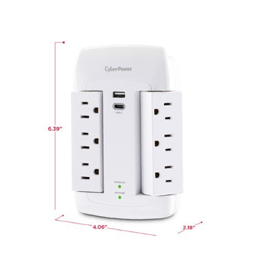 CyberPower 6-Outlet/1-USB-A/1-USB-C 1500 Joules Wall Surge Protector - White BUY ONLINE