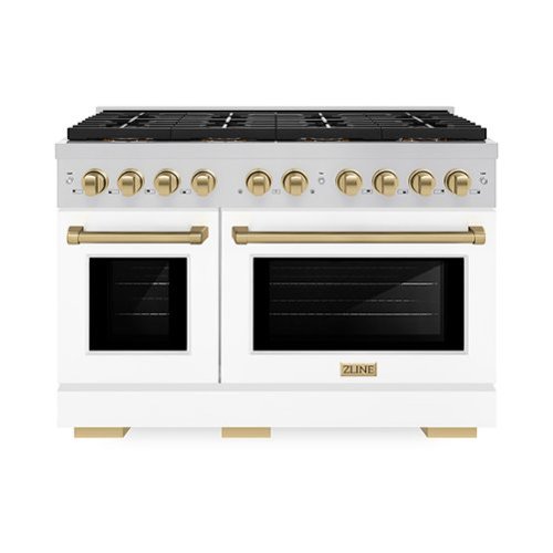 ZLINE - Autograph 48 in. Paramount Gas Range with 8 DuoPro Burners & White Doors w/ Bronze Accents (PSGRZ-WM-48-CB) - Stainless Steel with White Matte Door