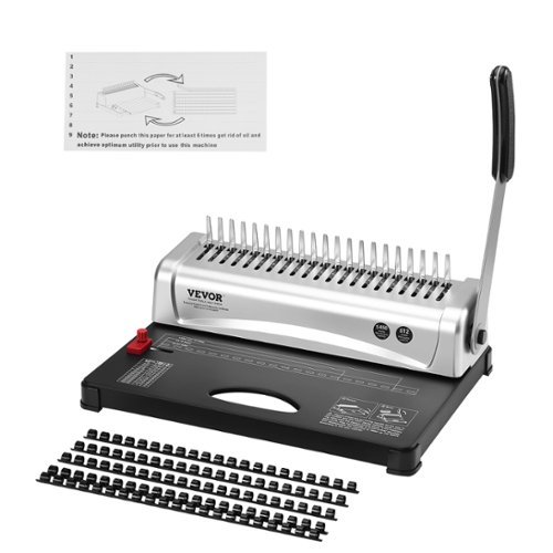 VEVOR - Binding Machine, Comb Binding Machine 21-Holes Binding 450 Sheets - Silvery white,Black-Front_Standard 