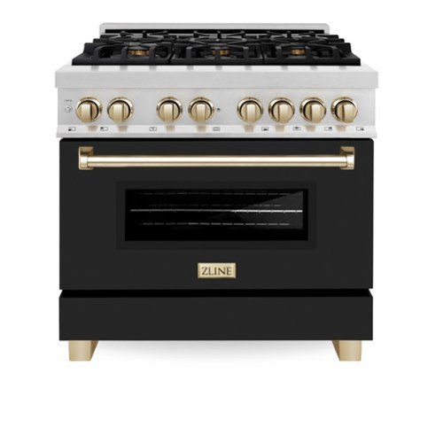 ZLINE - Autograph 36 in. Legacy Dual Fuel Range in Satin Steel w/ Black & Gold Accents (RASZ-BLM-36-G) - Black Matte-Front_Standard 