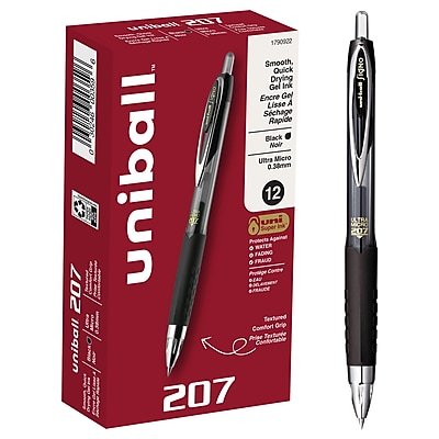 uni-ball - 207 Retractable Gel Pens, Ultra Micro Point, 0.38mm, Dozen - Black Ink
