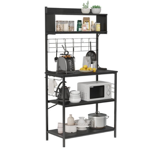 Bestier - Kitchen Baker's Rack with Hutch and 8 Side Hooks - Black