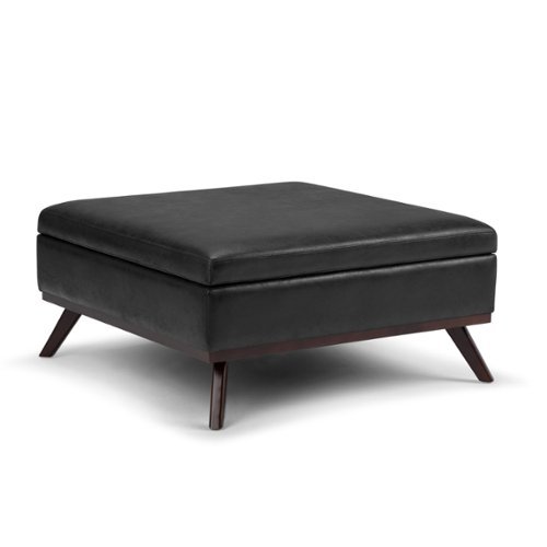 Simpli Home - Owen 36 inch Wide Square Coffee Table Storage Ottoman Vegan Leather - Distressed Black-Front_Standard 