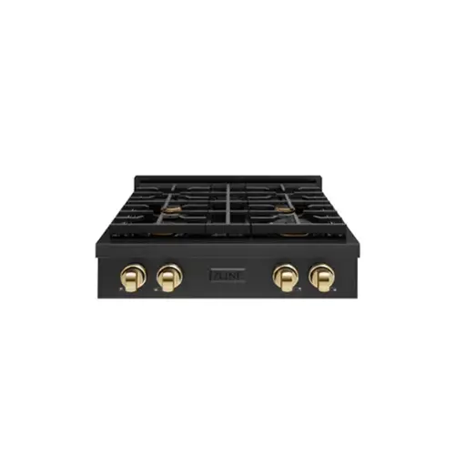 Front. ZLINE - ZLINE 30 in. Autograph Paramount Rangetop in Black Stainless Steel w/ Gold Accents (SRTBZ-30-G) - Black Stainless Steel.