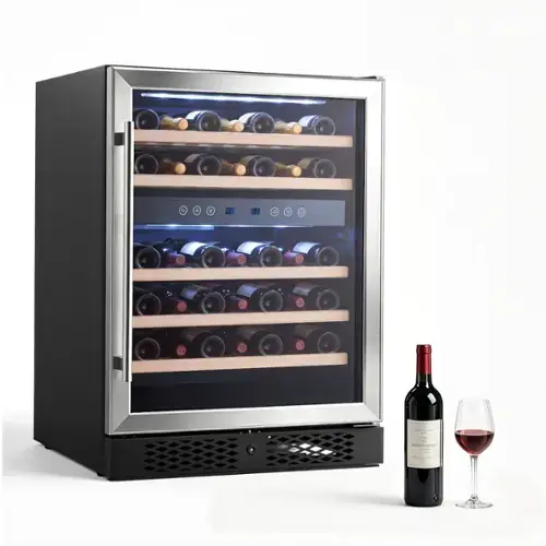 Front. VEVOR - 24 inch Wine Fridge 46-Bottle Wine Cooler Refrigerator for Home Bar, Dual Zone, Built-in or Freestanding Compressor Wine - Black;Silver.