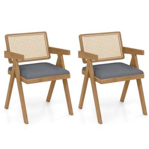 Costway - Set of 2 Rattan Accent Chairs Leathaire Dining Chairs Modern Living Room Chairs - Gray + Natural