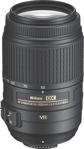  Nikon - AF-S DX NIKKOR 55-300mm f/4.5-5.6G ED VR Telephoto Zoom Lens - Black - Black