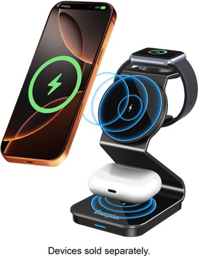 Energizer - Premium Metal 3‑in‑1 Ultra‑Slim 15W Wireless Charger for Phone, Earbuds & Smartwatch - Black