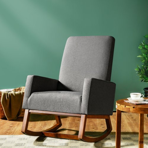 Costway - Mid Century Rocking Chair Nursery Armchair Retro Fabric Upholstered - Gray