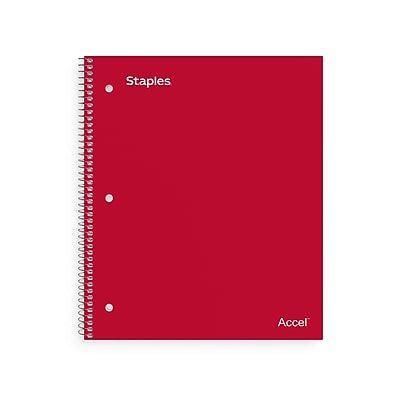 Staples - Premium Poly 3-Subject Notebook, 8.5" x 11", College Ruled, 150 Sheets, (ST58315) - Red
