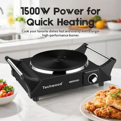 1500W Power for Quick Heating  
Cook your favorite dishes fast and evenly with a single high-performance burner.  

Techwood
