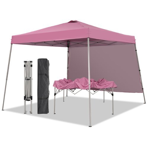 Ainfox - 10x10 Pop Up Canopy Tent with 1 Side Wall, Slant Legs with Carrying Bag,Folding Gazebo Shelter - Pink-Front_Standard 