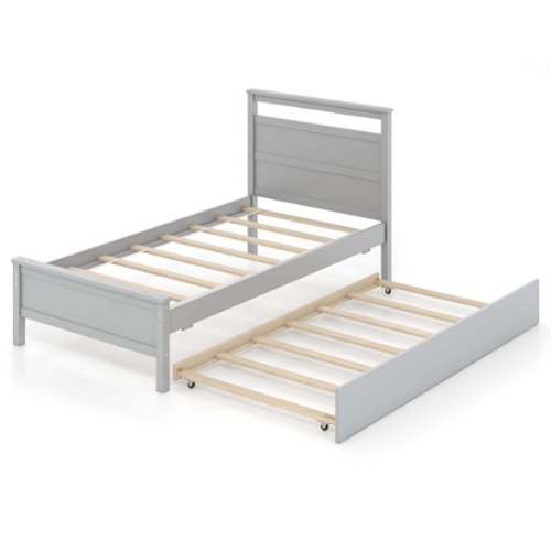 Costway Twin Size Platform Bed with Trundle Pull-out Trundle Headboard & Footboard - Gray