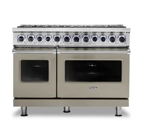 The image features a large, stainless steel, commercial-grade oven with a row of 12 oven lights. The oven is made by Viking, a well-known brand in the culinary industry. The oven is designed for professional use, ensuring that it can withstand the demands of a commercial kitchen. The oven's size and capacity make it suitable for cooking large quantities of food, making it an essential piece of equipment for any professional kitchen.