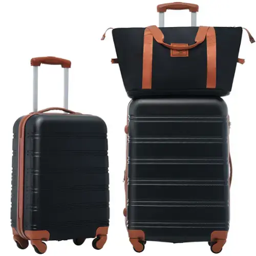 Front. Ecooso - 2-Piece Expandable ABS Spinner Luggage Set with TSA Lock, Lightweight Hard Shell, and 360° Wheels - Black+Brown.