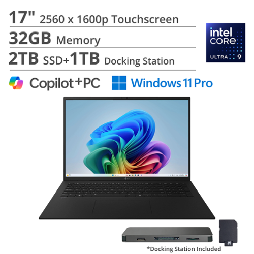 LG - gram 17" Touch Screen Laptop - Copilot+ PC - Intel Core Ultra 9 Series 2 with 32GB Memory - 2TB SSD - Win 11 Pro - Obsidian Black-Front_Standard 