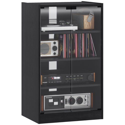 Homcom - Media Cabinet, 4-Tier Stereo Cabinet, Record Player Stand with Vinyl Record Storage, Adjustable Shelves - Distressed Black-Front_Standard 