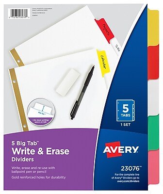 Avery - Big Tab Write & Erase Paper Dividers, 5 Tabs, Gold Reinforced - Multicolor - image 2