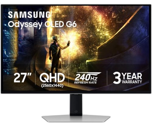 Samsung - 27" Odyssey OLED G6 (G61S) QHD 240Hz 0.03ms FreeSync Premium Pro and G-Sync Compatible Gaming Monitor with HDR - Silver Metal with Slim Design
