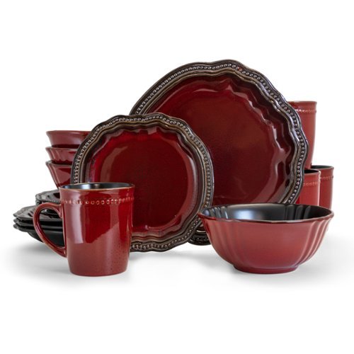 Elama - Regency 16 Piece Luxurious Stoneware Dinnerware with Complete Setting for 4, 16pc - Red-Front_Standard 