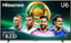 Hisense MiniLED ULED TV is advertised with a picture of four men, representing the World Cup Club. The image showcases the television's features and the players' excitement for the upcoming event.
