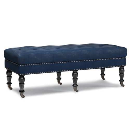 Simpli Home - Henley Tufted Ottoman Bench - Distressed Dark Blue-Front_Standard 