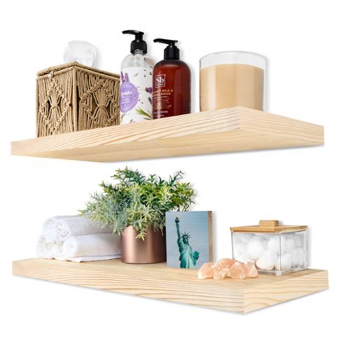 Sorbus - 2 Pack 24" Solid Wood Floating Shelves - for Bathroom Decor, Books, Bedroom & Living Room - Natural-Front_Standard 