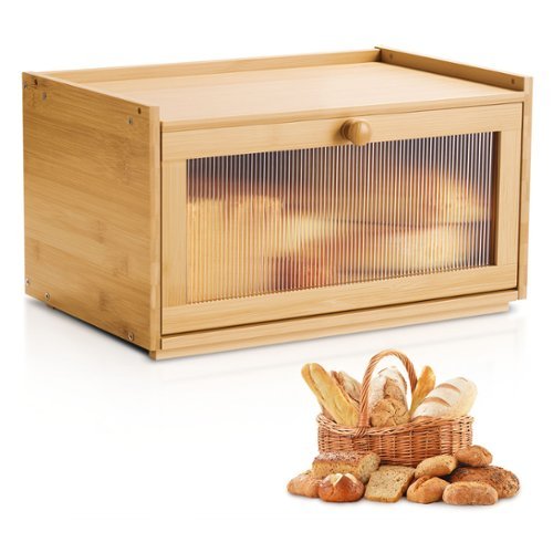 VEVOR - Bread Box for Kitchen Counter, Large Capacity Bamboo Bread Storage Container, Farmhouse Wooden Breadbox Organizer - Wood-Front_Standard 