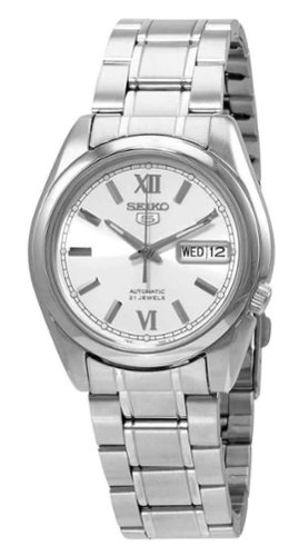 Seiko - 5 Automatic SNKL51K1 Silver Dial Stainless Steel Men's Watch 30M - Silver, White-Front_Standard 
