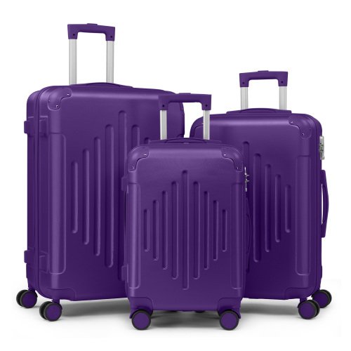Winado - 3 Piece 20" 24" 28" Carry On Luggage Set Spinner Wheels Trolley Hardside Suitcase Sets with TSA Lock for Travel Business - Purple-Front_Standard 