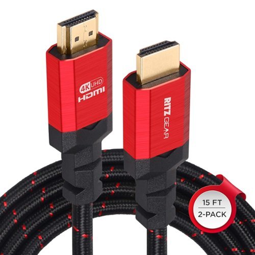 Ritz Gear - 4K HDMI 2.0 Cable 15 ft [2 Pack] 18 Gbps Braided Nylon Cord & Gold Connectors - 4K@60Hz UHD/3D/ARC/Ethernet Compatible - Red-Front_Standard 