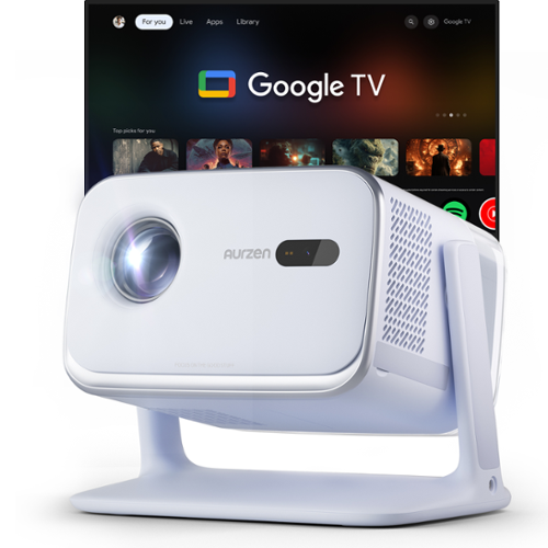 Aurzen - Smart Projector, Built-in Google TV, 20W Visible Speakers, DoIby Audio, TOF Auto Focus, 500 ANSI Lumens - Blue-Front_Standard 