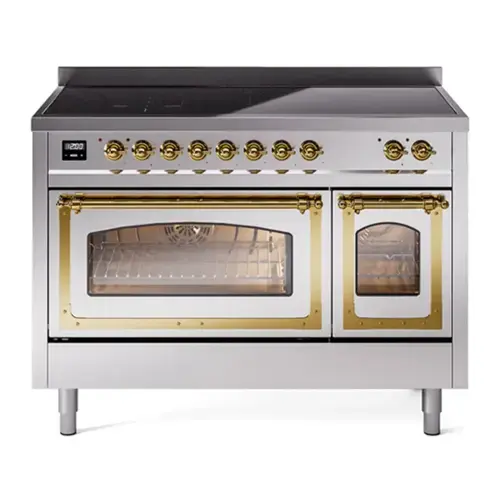 Front. ILVE - ILVE Nostalgie II 48 inch Induction Range with 6 Induction Elements (Stainless Steel) - Stainless Steel.