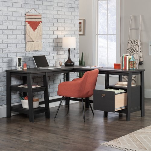 Sauder - Trestle L-Desk - Raven Oak-Front_Standard 