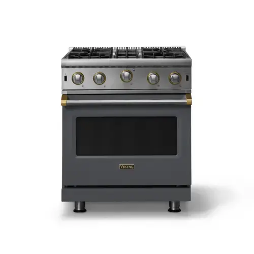 Front. Viking - 30"W. 4.0 Cu. Ft. Freestanding Self-Clean Open Burner Gas Convection Range - Cast Black w. Brushed Brass Trim - Cast Black.